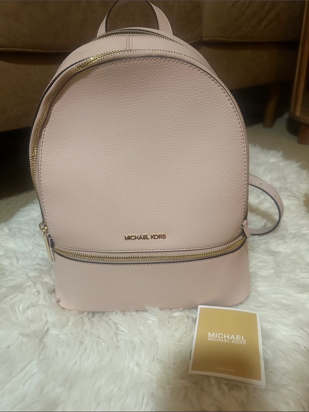 Michael Kors Pale Pink Pebbled Leather Backpack